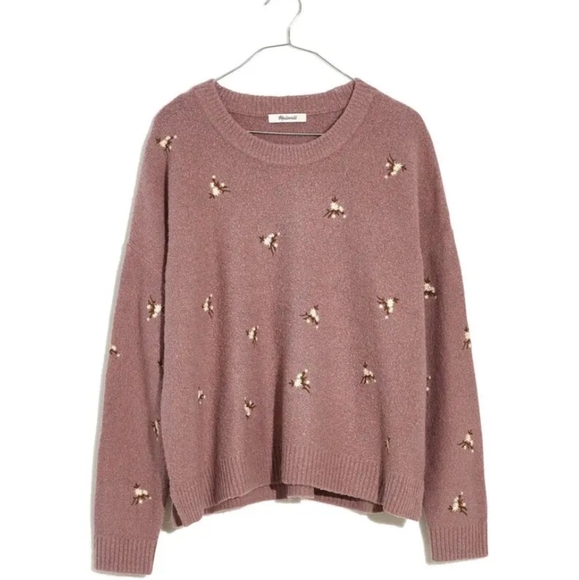 Embroidered Cross-Stitch Floral Sweater - Heather Lavender Size Small Retail$110 - Picture 12 of 13